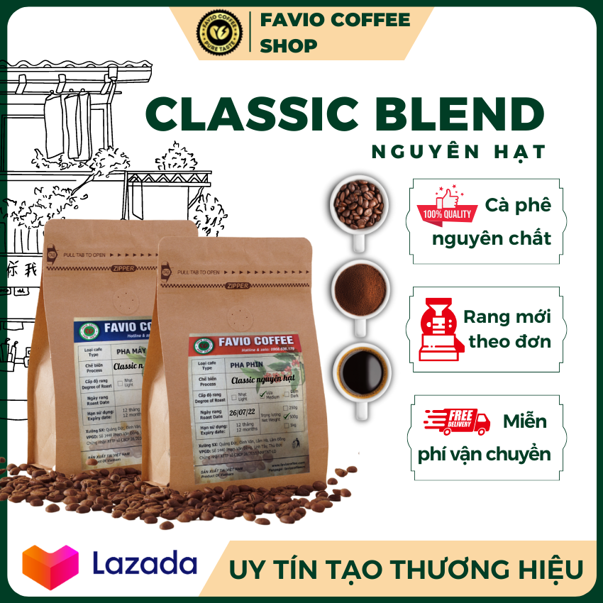 Cà phê Classic Blend hạt rang pha phin pha máy của Faviocoffee nguyên chất
