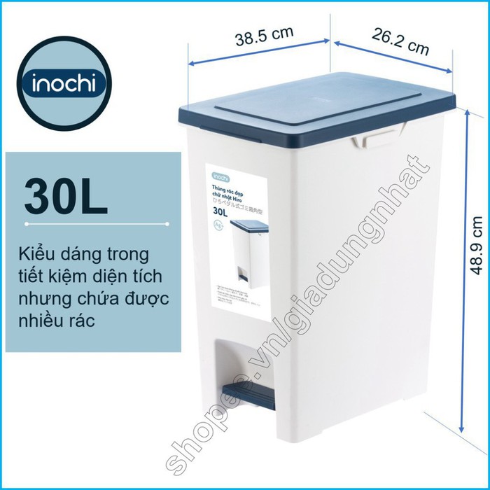 Thùng Rác Nhựa Đạp Chân Nắp Đậy Chữ Nhật Inochi 30 Lít Làm Sọt Rác Văn Phòng Đựng Rác Gia Đình Trong Nhà Ngoài Trời