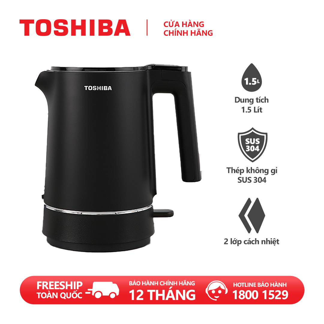 Ấm đun siêu tốc Toshiba KT-15DS1NV - 1.5L - Inox 304 - Hàng chính hãng, bảo hành 12 tháng, chất lượng Nhật Bản