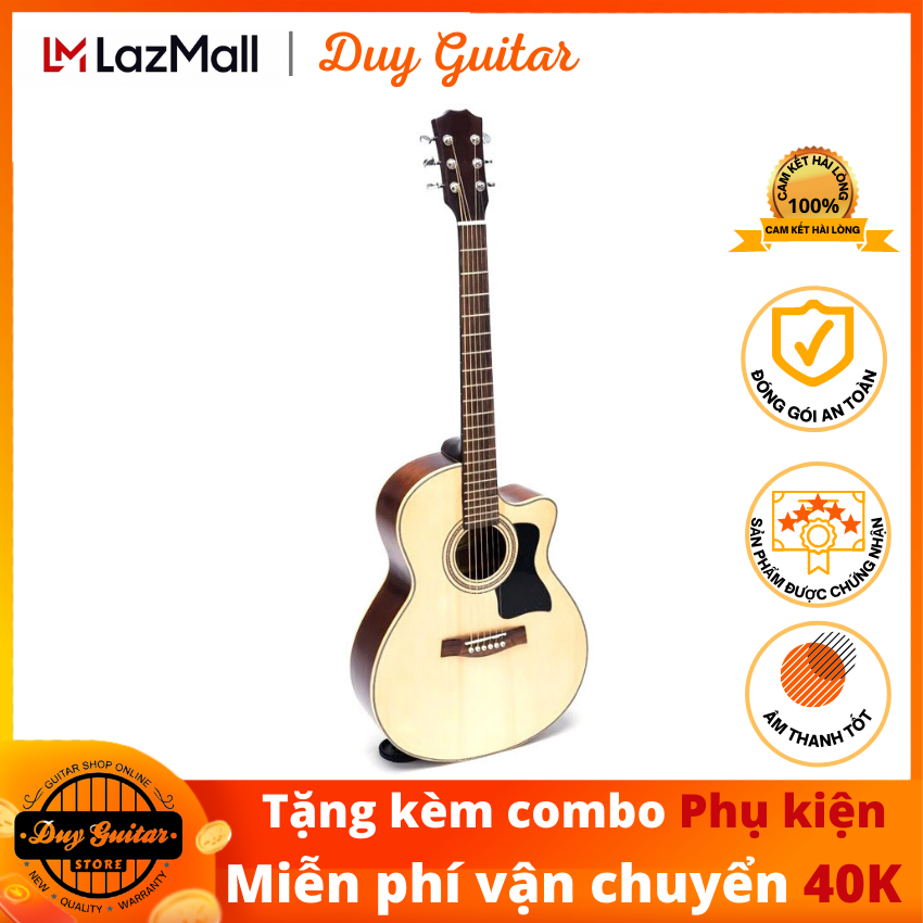 Đàn guitar acoustic DGAG-150 gỗ Hồng Đào, dáng A khuyết cho âm thanh tốt, cần đàn thẳng có ty, action thấp êm tay, tặng combo phụ kiện Duy Guitar