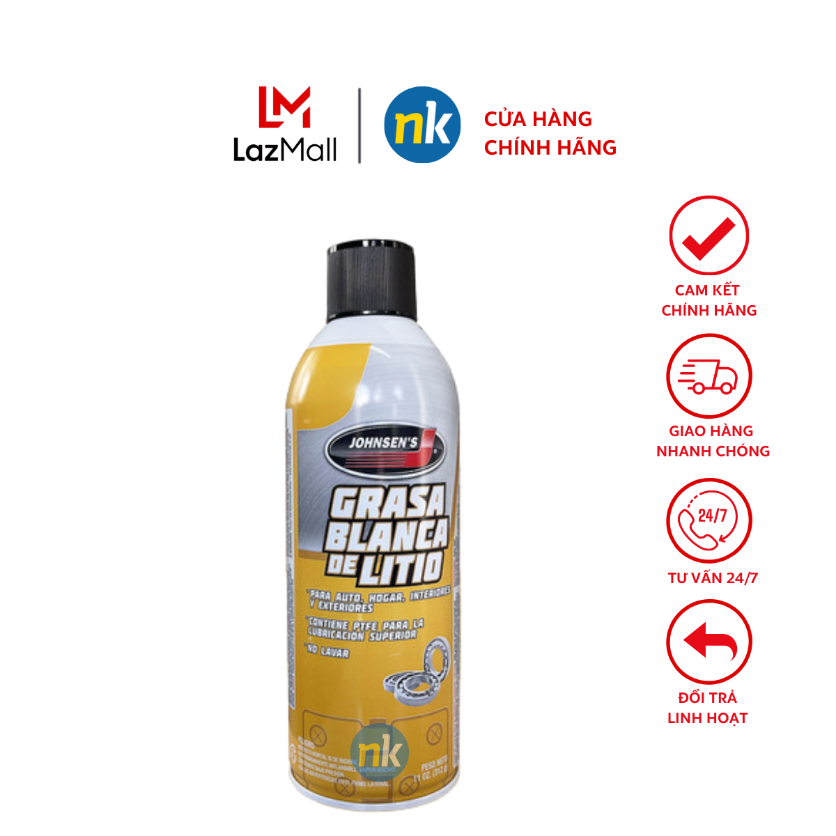 Chai xịt bảo dưỡng sên chống sét Johnsen Chain & Cable Lube 400ml