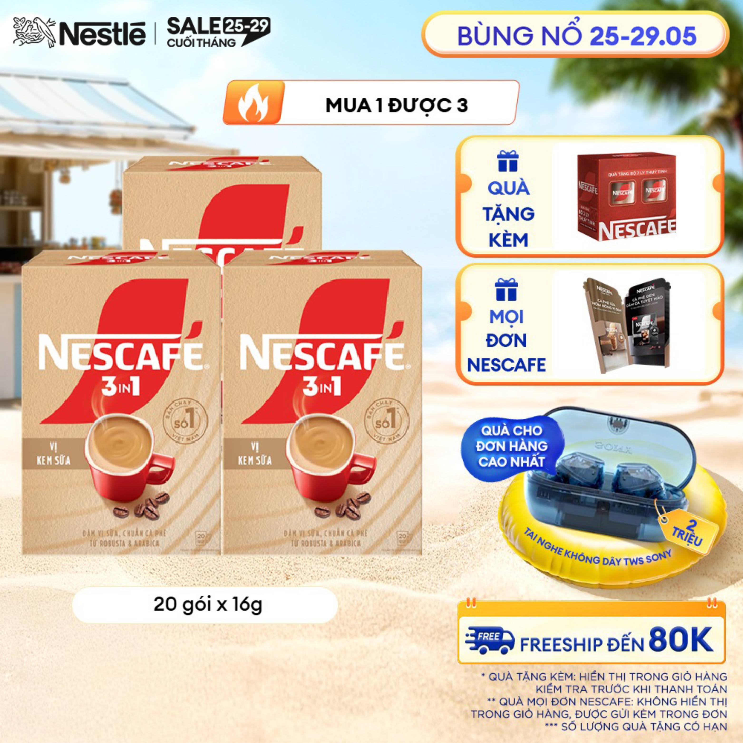 [ƯU ĐÃI THÁNG 5] Combo 3 Hộp Cà phê hòa tan NESCAFÉ 3IN1 VỊ KEM SỮA 20 gói