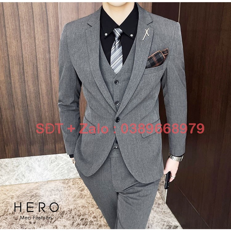 Vest nam hàn quốc màu ghi chì, bộ suit nam cao cấp, suit nam màu ghi chì