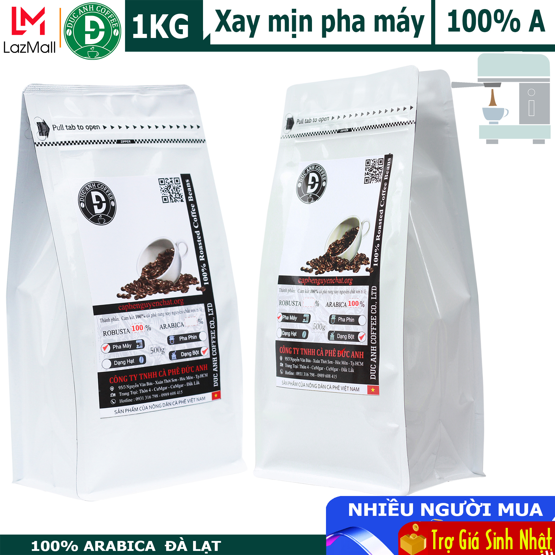 1kg cà phê bột pha máy Espresso 100% Arabica Đà Lạt rang medium thương hiệu cà phê rang mộc DUC ANH COFFEE - arabica coffee