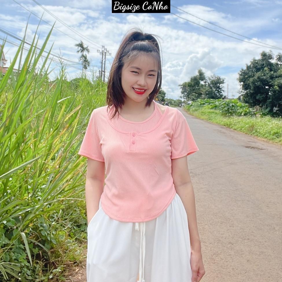BIGSIZE 58-90KG Áo croptop bigsize thun gân nữ tay ngắn áo yếm dính liền Áo thun chuppy đẹp G16