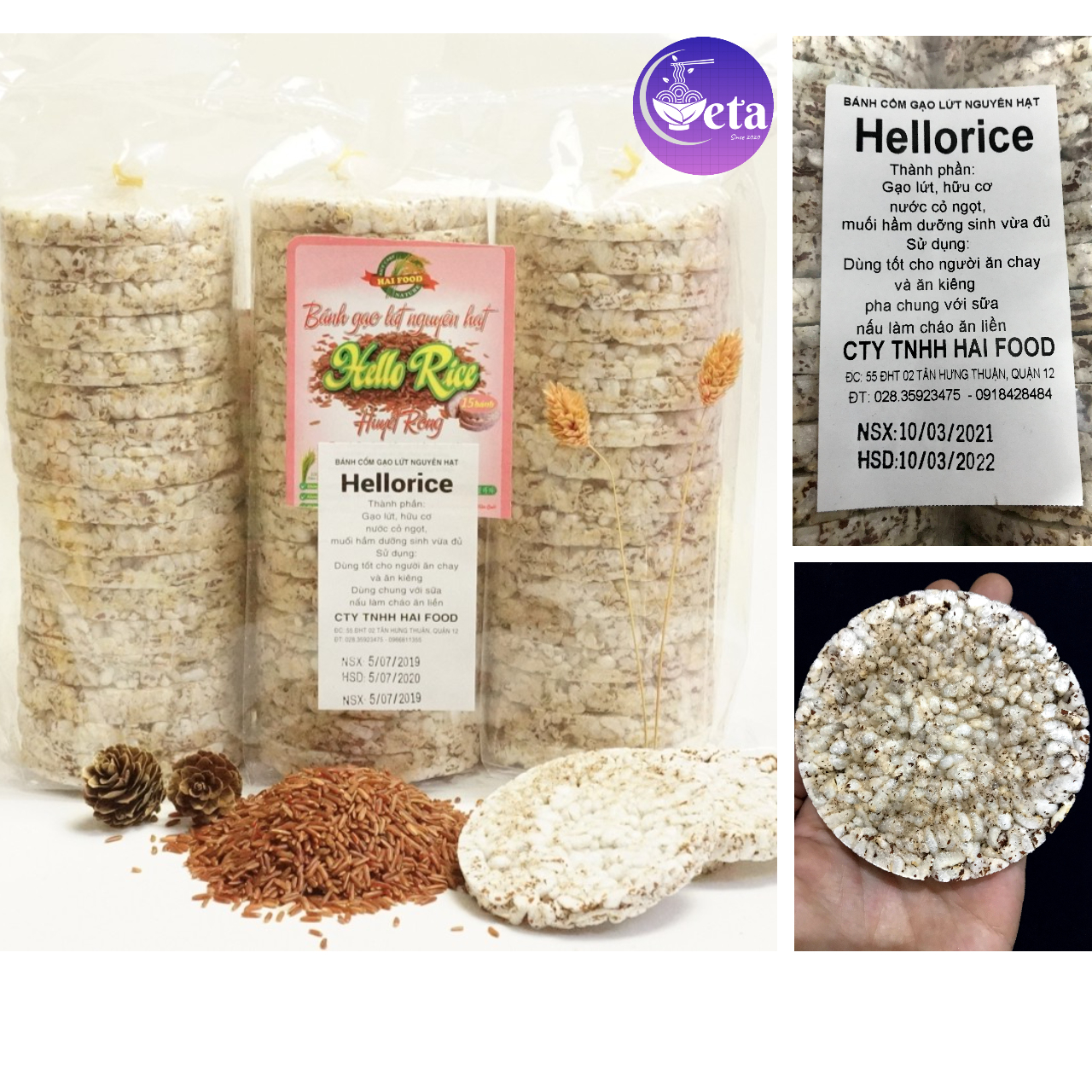 Bánh gạo lứt ăn kiêng Hello Rice, bánh gạo lức nguyên hạt 500gr