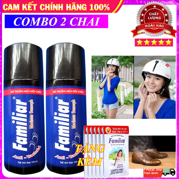 Combo 2 Chai Xịt Khử Mùi Familiar - Xịt Khử Mùi Nón Bảo HIểm - Xịt Khử Mùi Giầy - Giúp Ngăn Mùi Hôi Chân Hiệu Quả Familiar 175ml [TẶNG NGAY] Dây Sữa Tắm Tinh Chất Sữa Dê Familiar 12 Gói 5ml