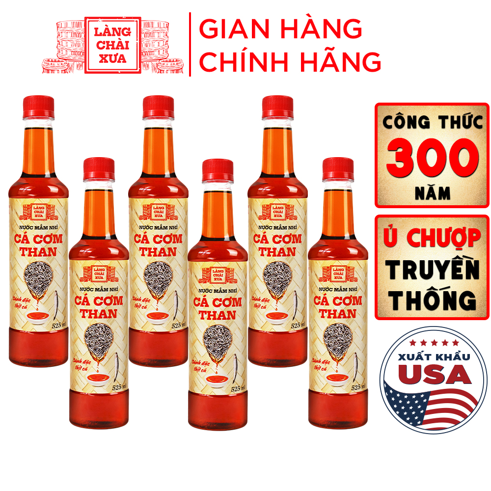 Thùng 6 chai nước mắm nhỉ cá cơm than Làng Chài Xưa tiết kiệm chai nhựa cao cấp 525ml cốt nhỉ đặc biệt vị thanh dịu gu nước mắm nhĩ truyền thống sạch từ 100% cá cơm tươi