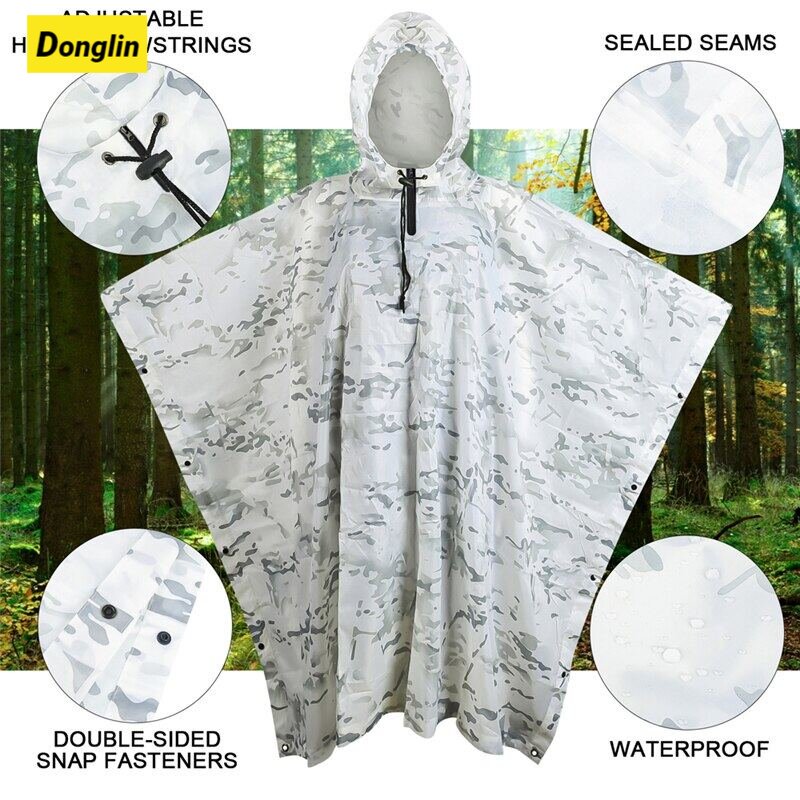 Donglin Áo mưa Camo Poncho Áo mưa Cắm trại Đi bộ đường dài Bộ đồ ngắm chim Du lịch Áo mưa