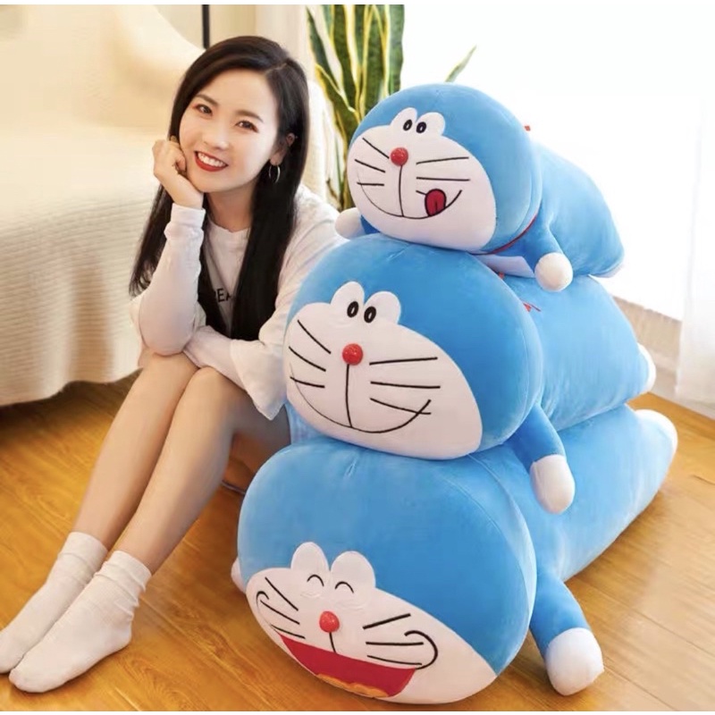 Gấu bông đoremon nằm size 1m nhiều biểu cảm, gấu bông đoraemon to gối ôm cho người lớn, trẻ em kiểu dáng cute