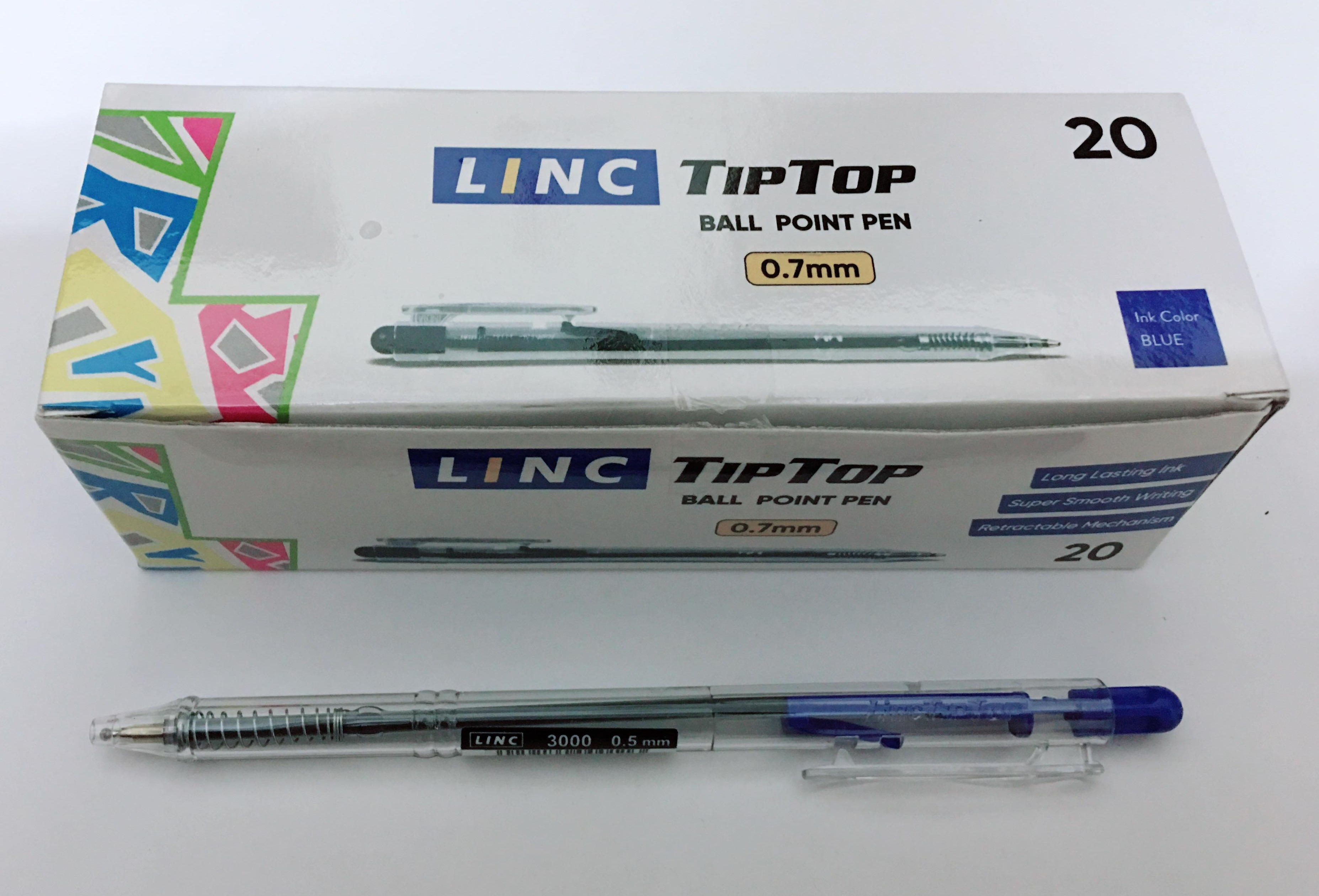 Hộp 20 cây bút bi bấm giá rẻ LINC Tiptop nét 0.7mm ( Xanh, đen, đỏ)