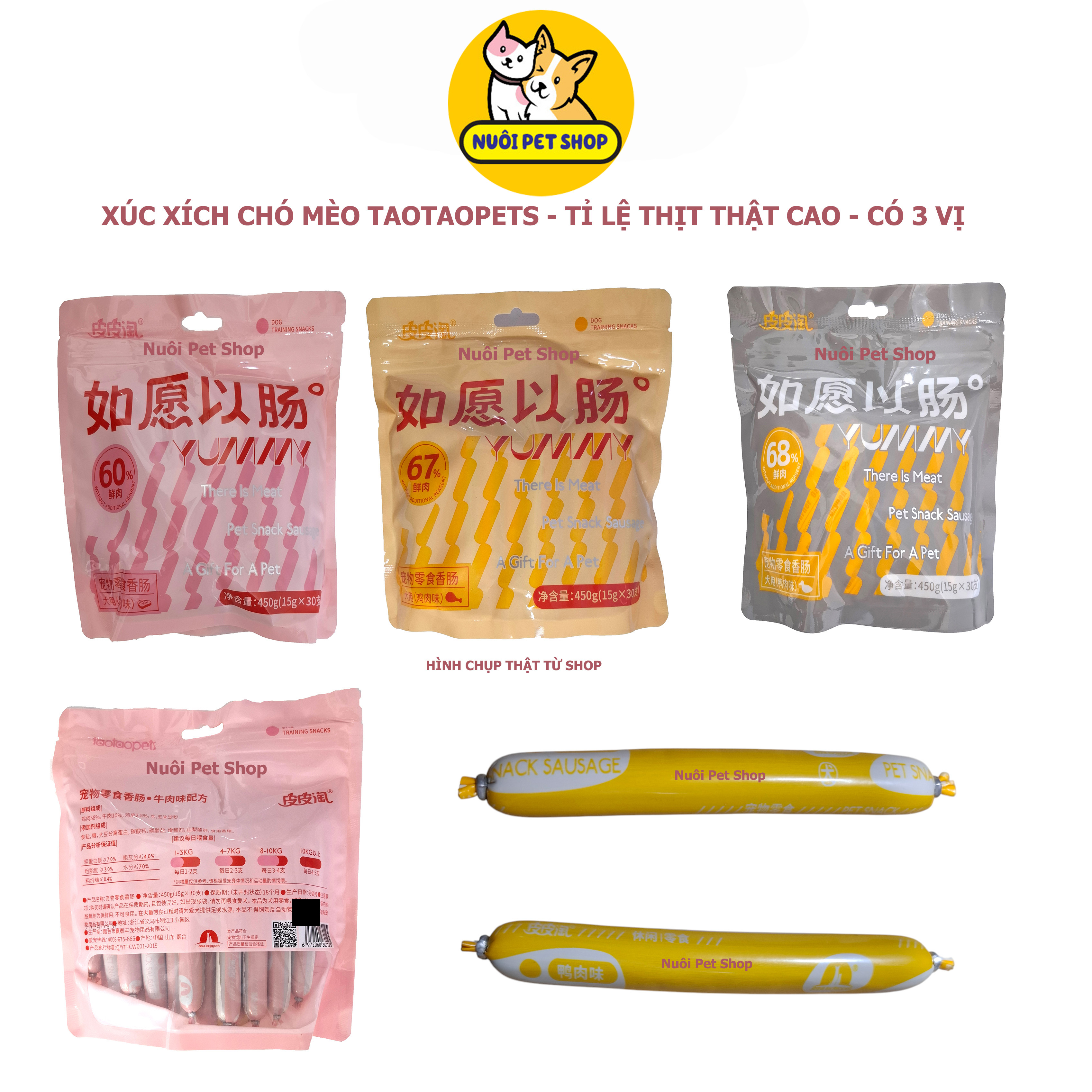Xúc xích Taotaopets, xúc xích chó mèo 450g, xúc xích cho mèo cung cấp dinh dưỡng cho thú cưng - Nuôi Pet Shop