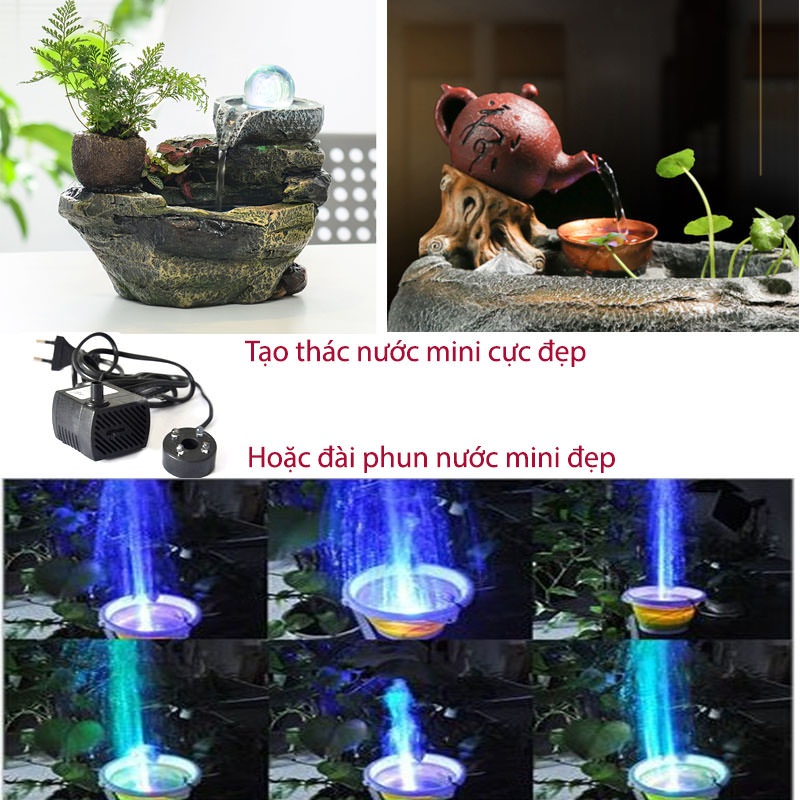 Máy bơm nước chìmhồ cá hòn nonbộ thác nước 8w 4led