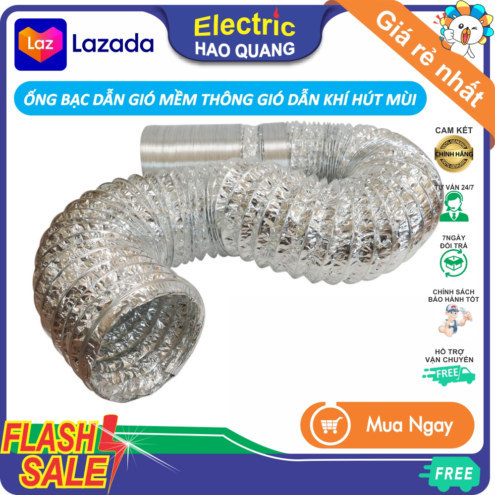 Ống bạc dẫn gió mềm thông gió dẫn khí hút mùi uốn cong theo địa hình - d100, d150, d200, d250