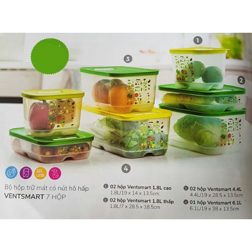 Bộ hộp trữ mát có nút hô hấp Tupperware Ventsmart 7 hộp Hộp Trữ Mát Xếp  Chồng Tiết Kiệm Diện Tích Chất Liệu Nhựa Nguyên Sinh An Toàn Đựng Thực Phẩm  -