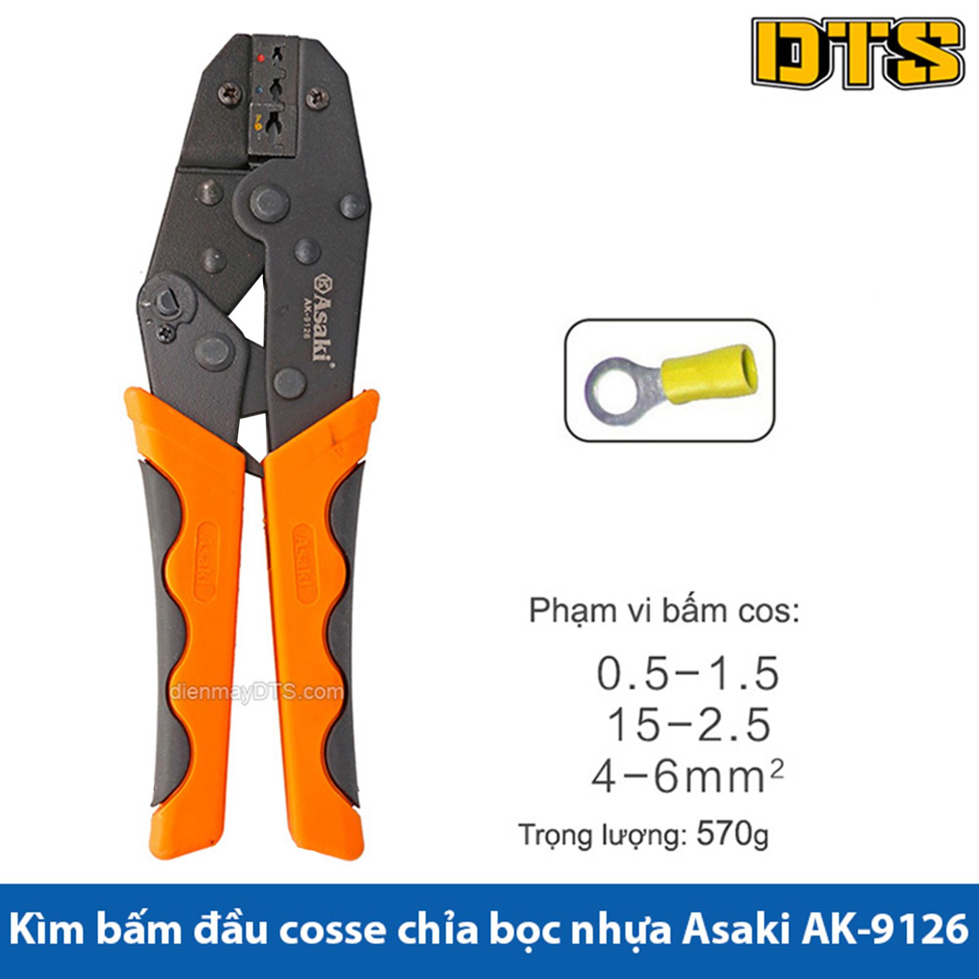 Kìm bấm cos chỉa bọc nhựa Asaki AK-9126 0.5 ~ 6mm2 - Kềm bấm đầu cosse Asaki (Hãng phân phối chính thức)