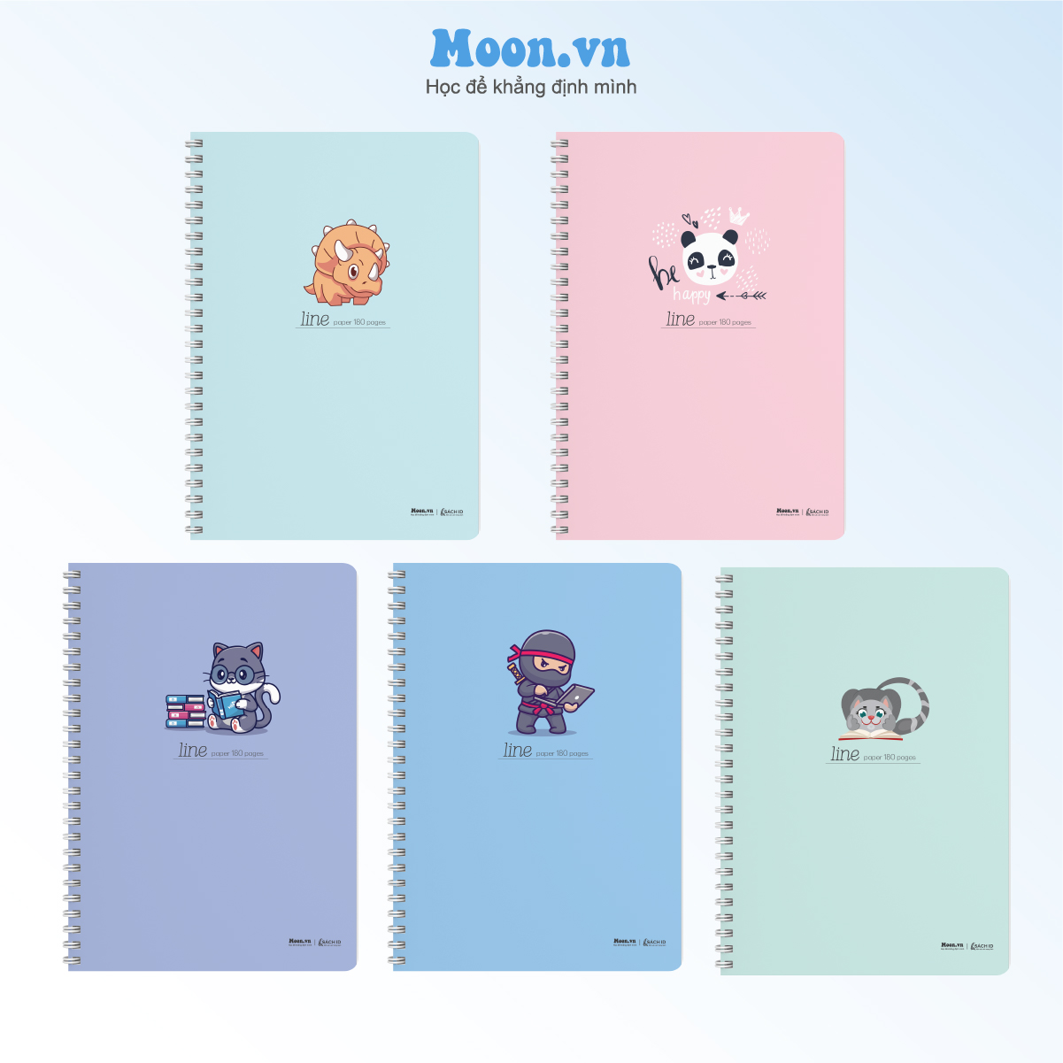 Sổ lò xo kép kẻ ngang a5 - 148 x 210mm /100/180 trang | moonbook