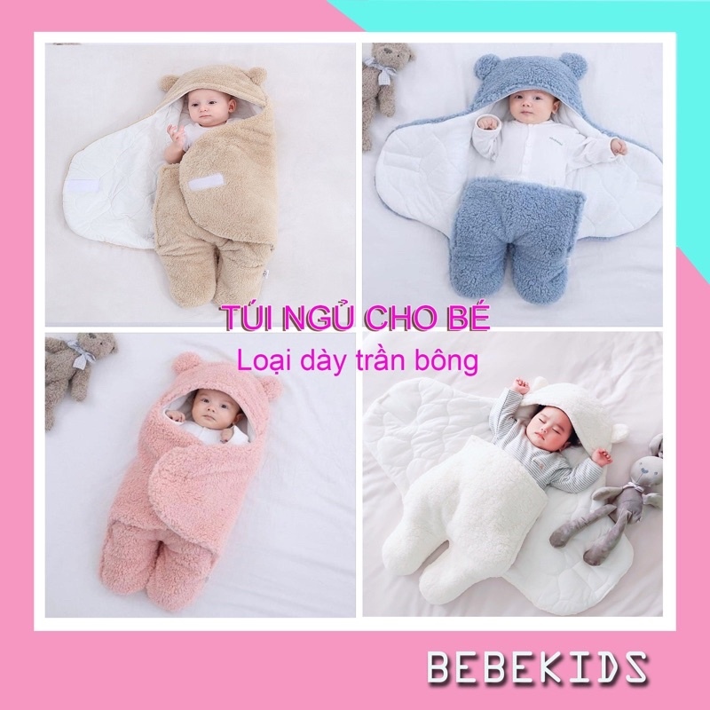 Túi ngủ mùa đông Chăn ủ sơ sinh hình gấu hình thú lông cừu mịn có chân cho bé trai/ gái  [Loại 1 dày trần bông]