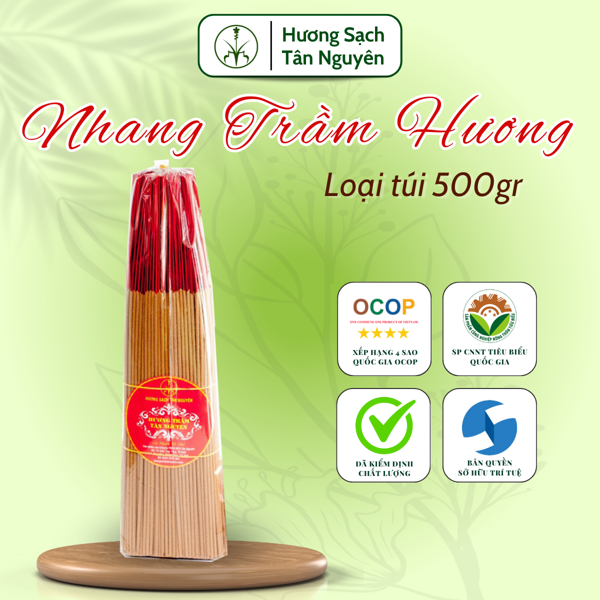 Nhang trầm hương sạch Tân Nguyên, hương trầm cao cấp, trầm hương thơm tự nhiên, an toàn cho sức khỏe người dùng túi 500g