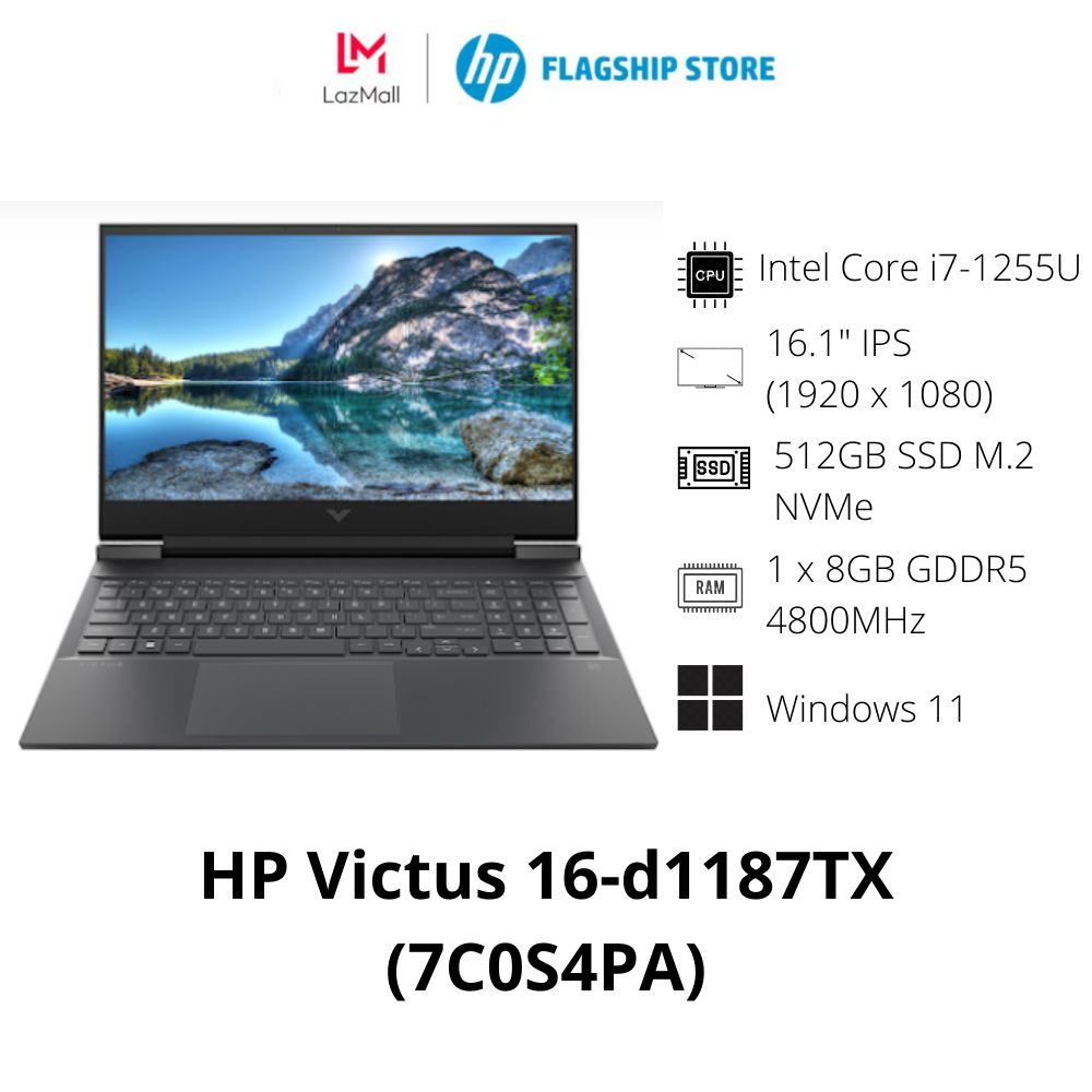 Laptop hp victus 16-d1187tx, core i7-12700h,8gb ram,512gb ssd,rtx 3050ti 4gb,16.1"fhd,win11 home 64,đen,1y wty_7c0s4pa - hàng chính hãng