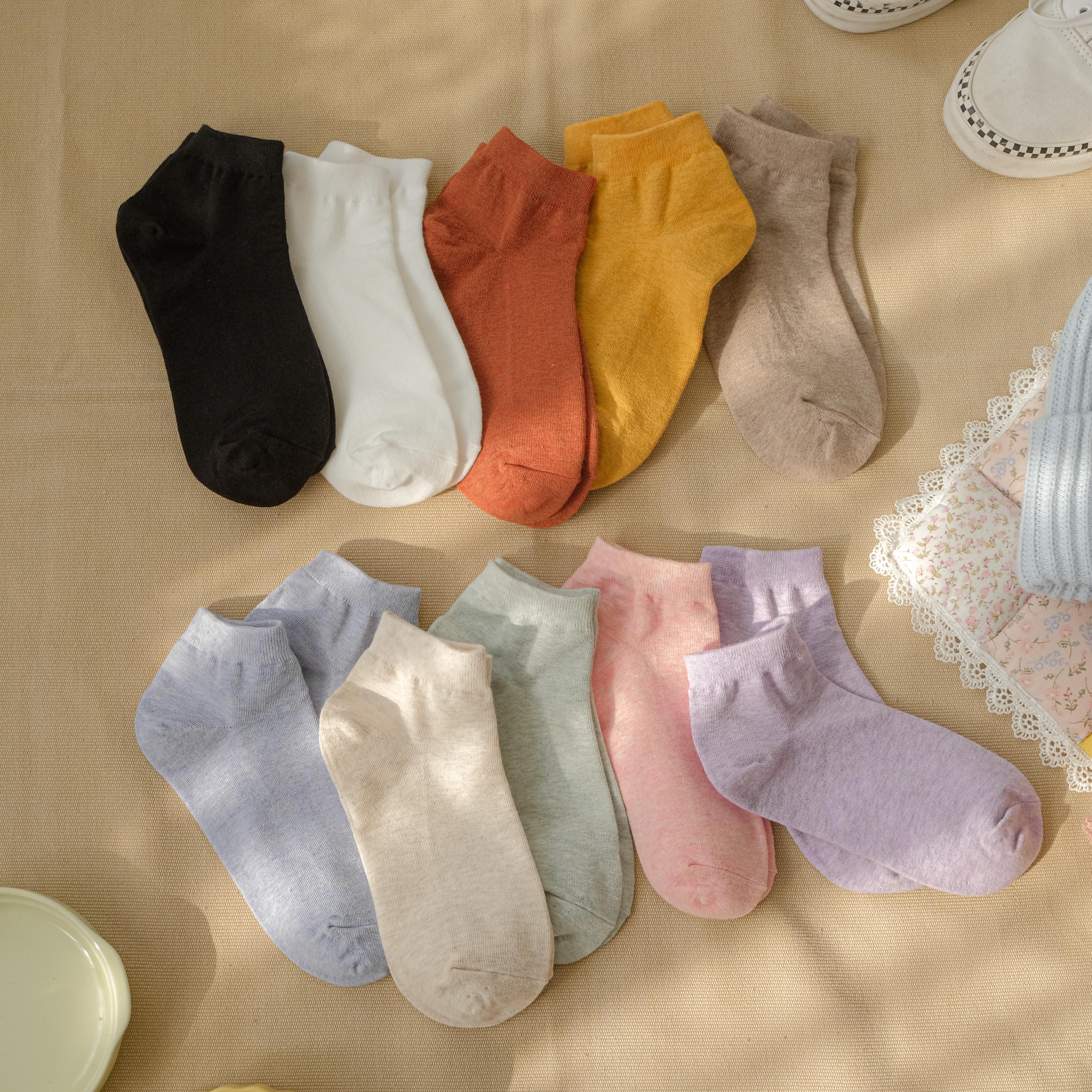 Korea mini socks - tất vớ thấp cổ unisex trơn màu pastel, cao trên mắt cá, nhập khẩu hàn quốc
