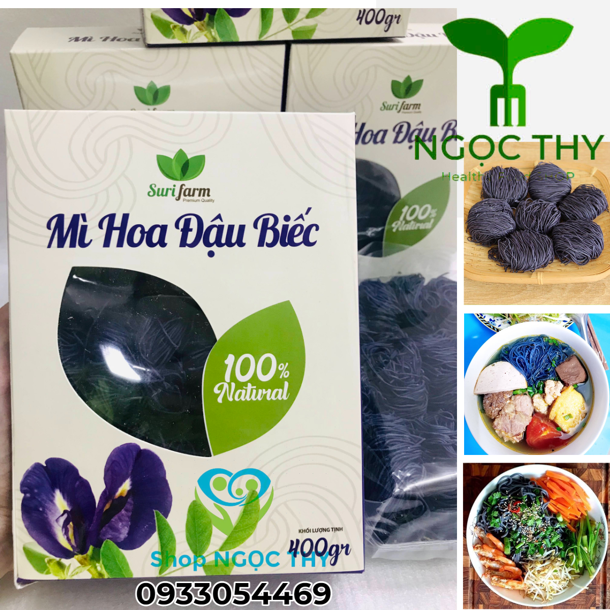 Mì hoa đậu biếc Surifarm 400g, mì rau củ hữu cơ từ Đà Lạt