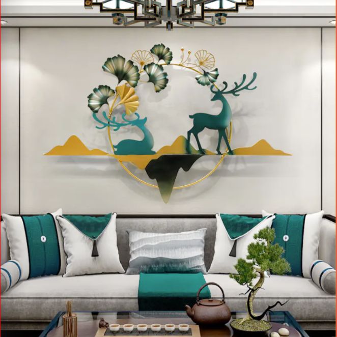 Đồng hồ treo tường trang trí phong cách hiện đại con hươu xanh mã 2876 chính hãng loại lớn phù hợp phòng khách