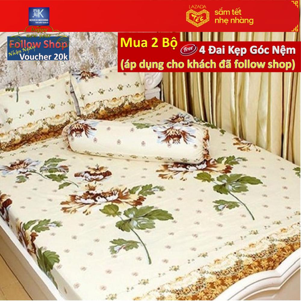 (FreeShip MAX) Bộ ga cotton hoa dây vàng 1.8m (Vàng)