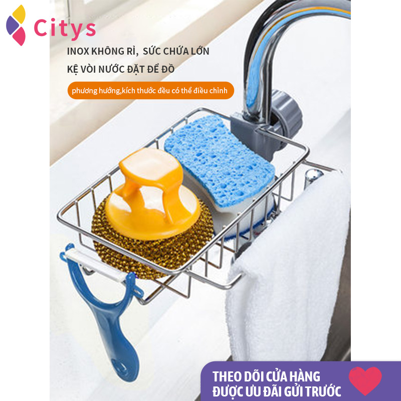 [HCM]Giá treo vòi nước phòng bếp bếp bằng inox / giá đỡ thoát nước lau vải giá để đồ trong nhà không cần đục lỗ phù hợp với vòi có đường kính 18-25cm