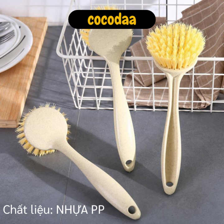Cây cọ rửa chén lúa mạch - Bàn chải chà nồi - Bàn chải vệ sinh gia đình - Bàn chải rửa chén - Đồ rửa chén có tay cầm chắc chắn