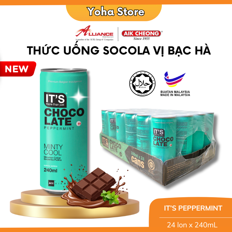 [Kèm quà] Thùng 24 lon Thức Uống Socola Vị Nguyên Bản, Bạc Hà, Hạt Phỉ (24 Lon x 240ml) - Nhập Khẩu Từ Malaysia