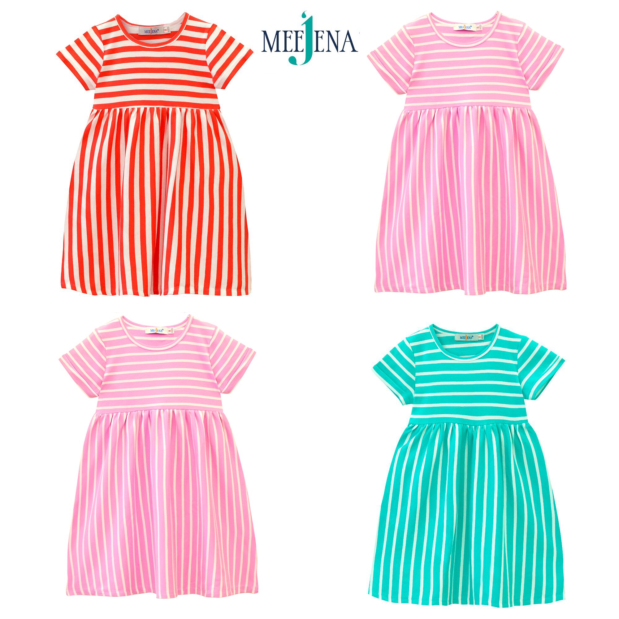 Đầm bé gái tay ngắn vải sọc từ 14-39 kg, đầm thun cho bé gái vải thun cotton - 3243