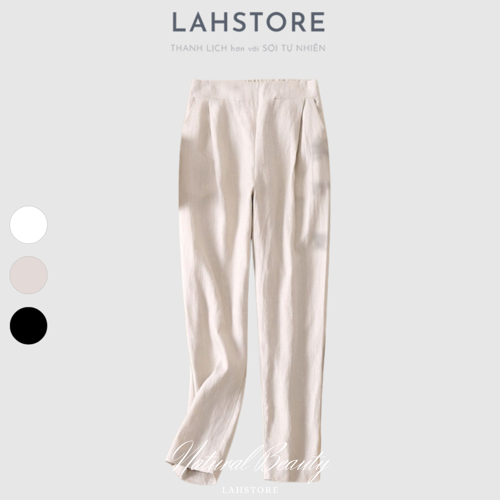 Voucher 15% - quần baggy nữ vải linen hàn cao cấp ly chéo cạp chun sau phong cách công sở lahstore