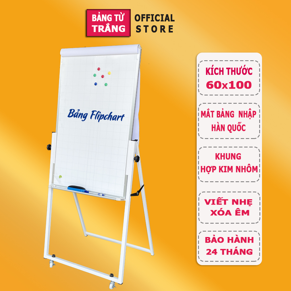 Bảng Flipchart Chân Gấp kt 60*100cm (Tặng bút viết bảng,bông lau từ tính,nam châm, giấy A1)