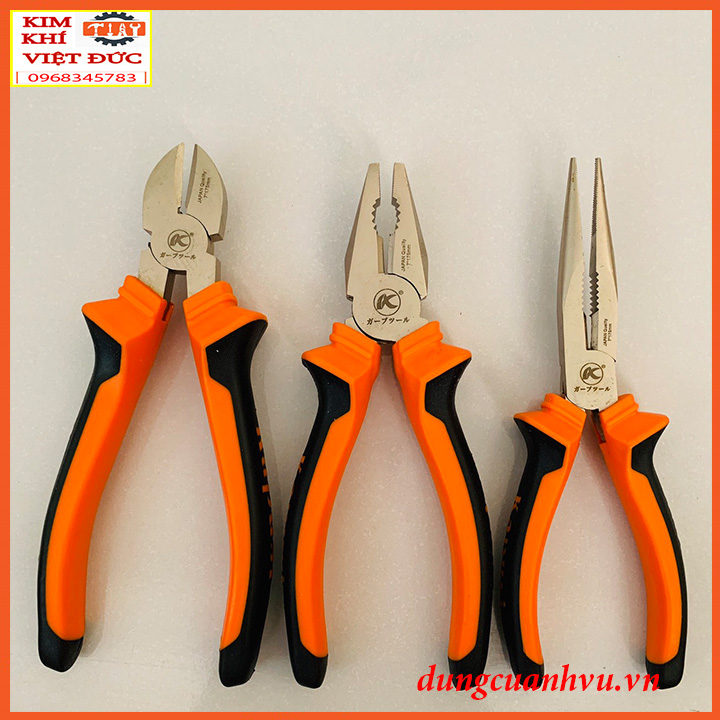 Bộ 3 kìm điện,kìm cắt,kìm nhọn 7 inch chính hãng KAPUSI JAPAN loại cao cấp