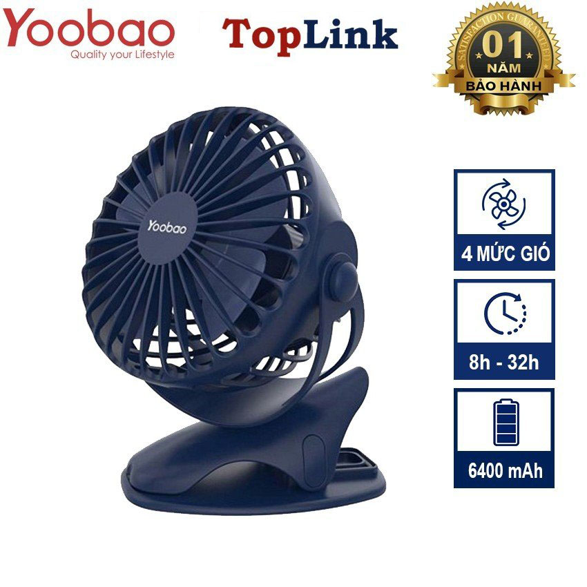  Quạt Kẹp Tích Điện Mini Yoobao F04 Pin Khủng 6400mah Chạy 1.5 Ngày Có 4 Mức Gió Siêu Bền - Phân phối bởi TopLink 