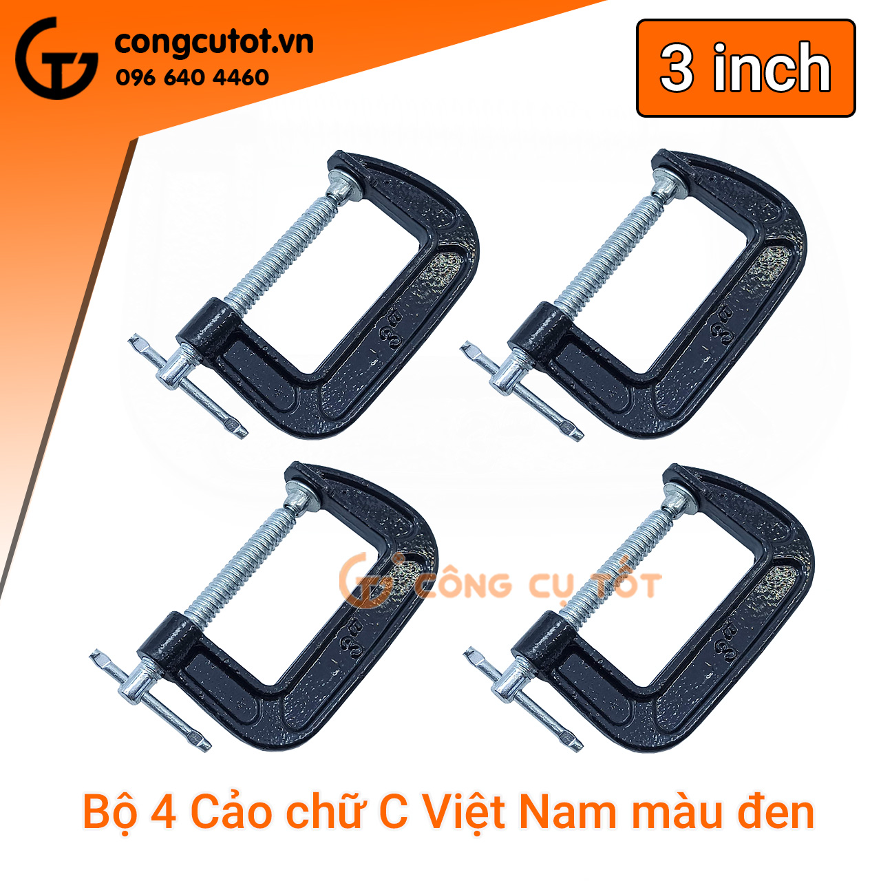 Bộ 4 chiếc cảo chữ c - vam gang chữ c việt nam màu đen 2inch, 3 inch