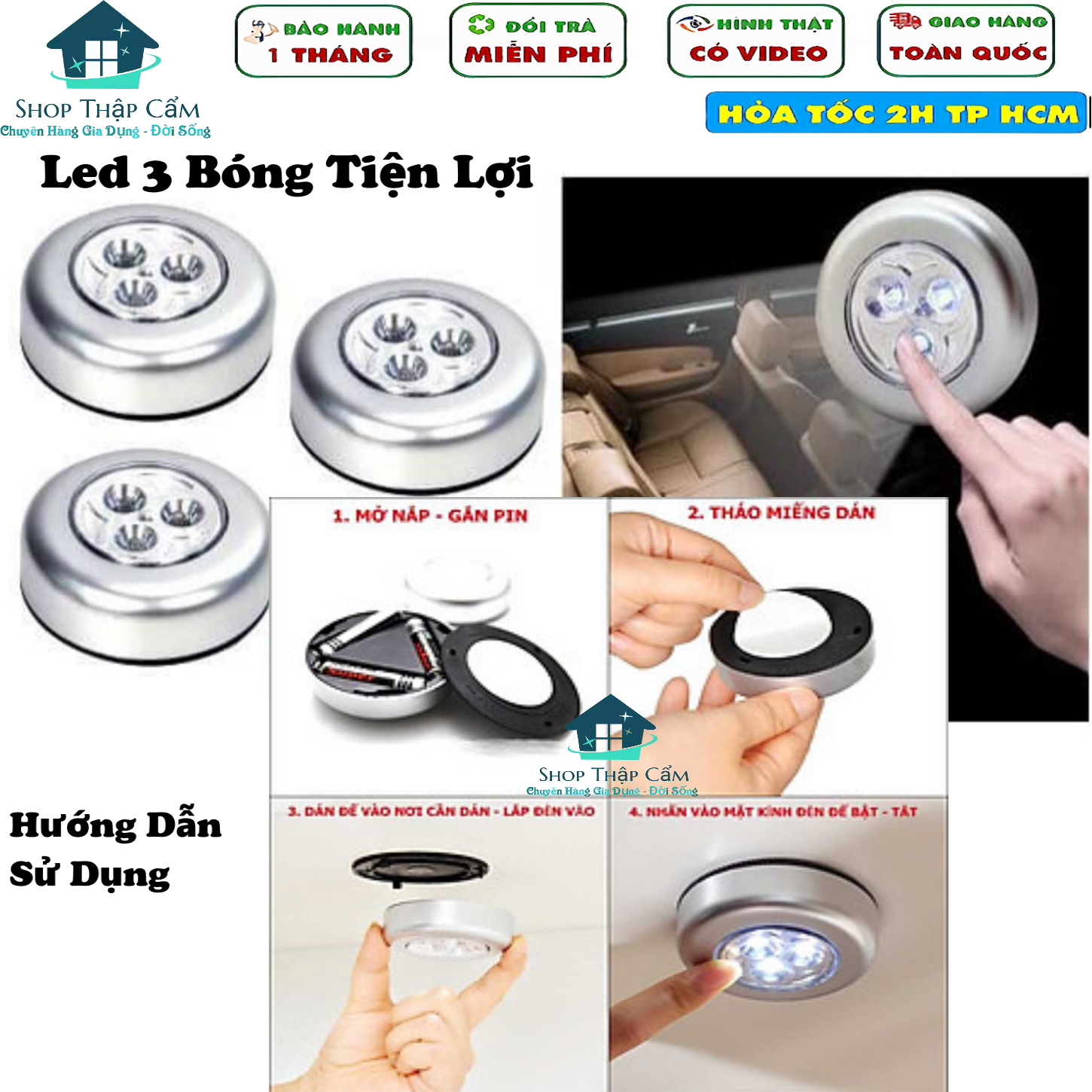 Đèn Led Cảm Ứng Chạm 3 - 4 Bóng Dán Tường Thiết Kế Thông Minh Tiện Ích