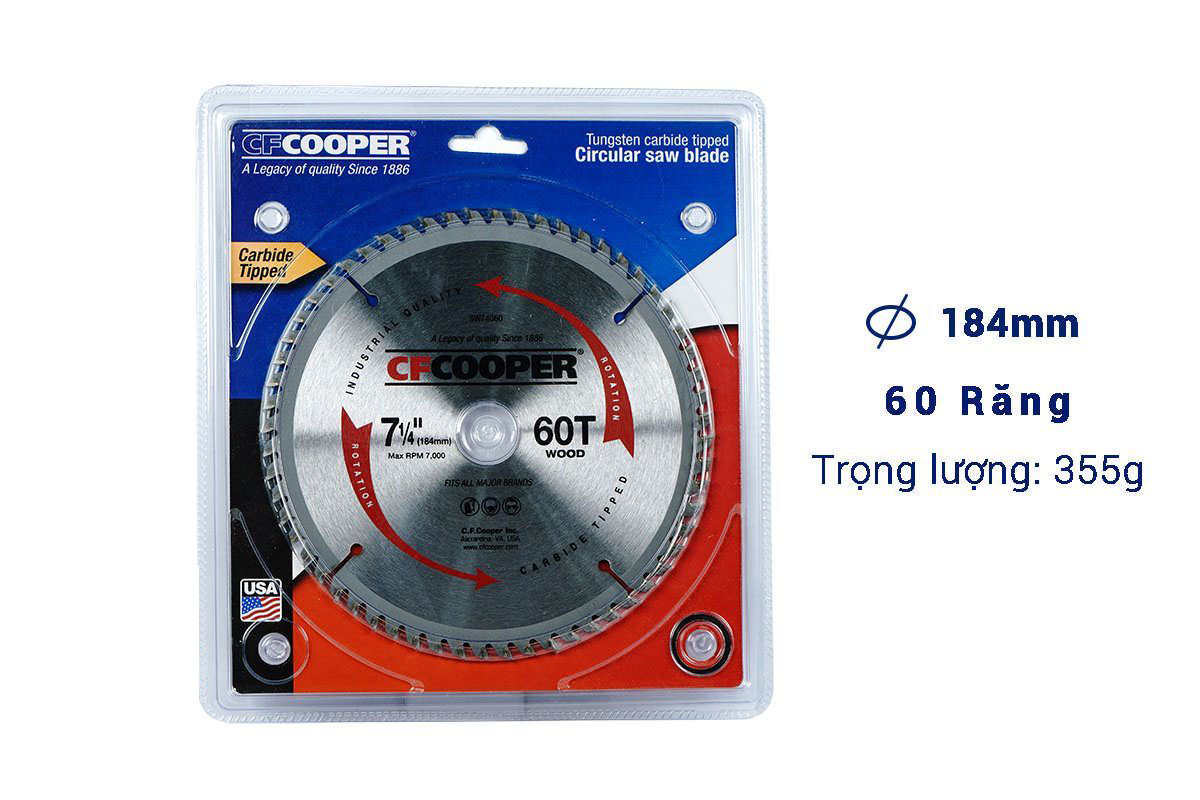 Lưỡi cưa gỗ cfcooper 180mm x 60t - sw74060