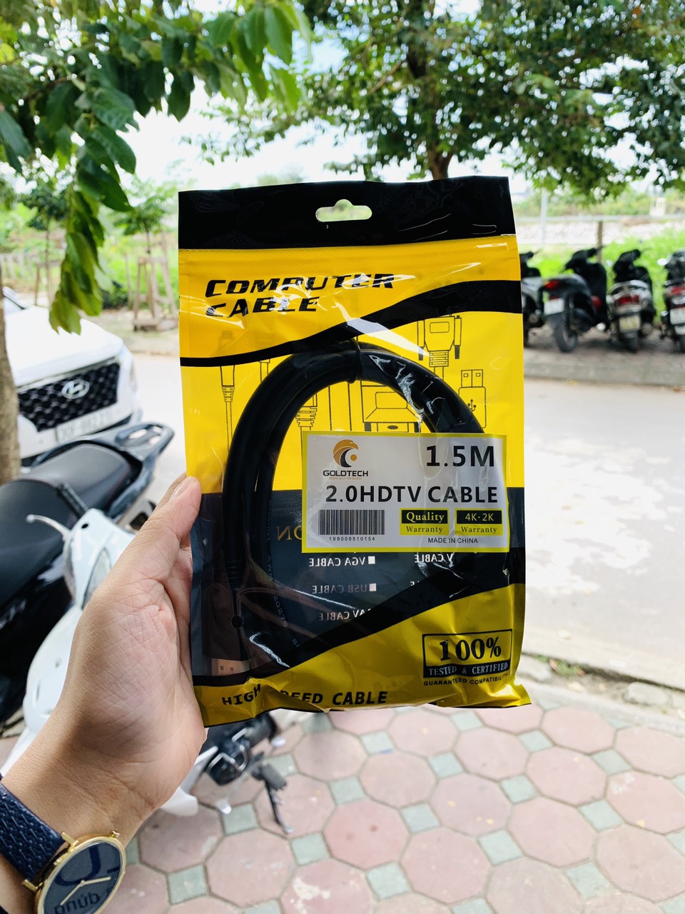 Dây cáp hdmi 1.5m tròn đen chuẩn kết nối - hdmi goldtech 1.5m