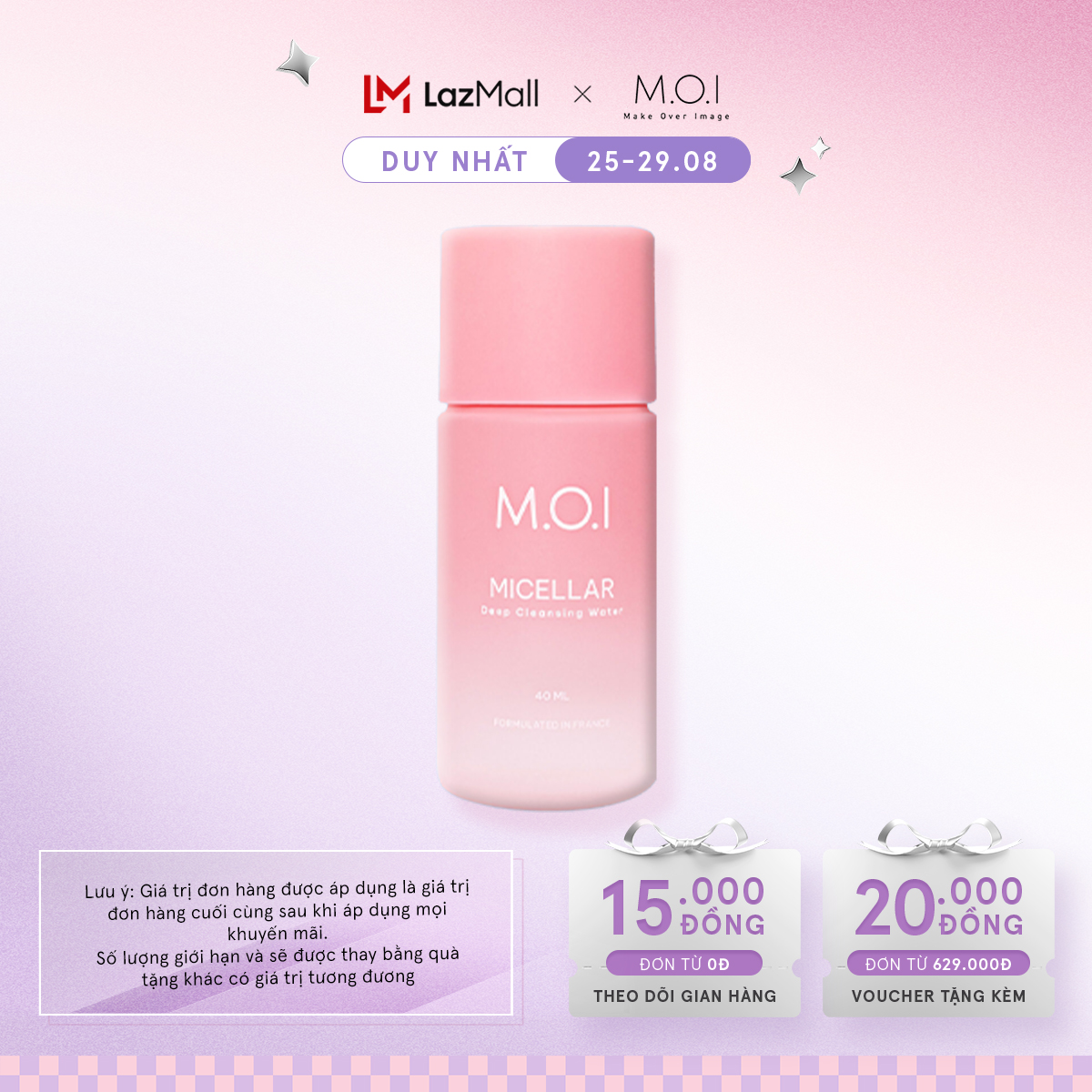 Nước tẩy trang M.O.I Micellar Deep Cleansing Water sạch sâu dịu nhẹ 40ml