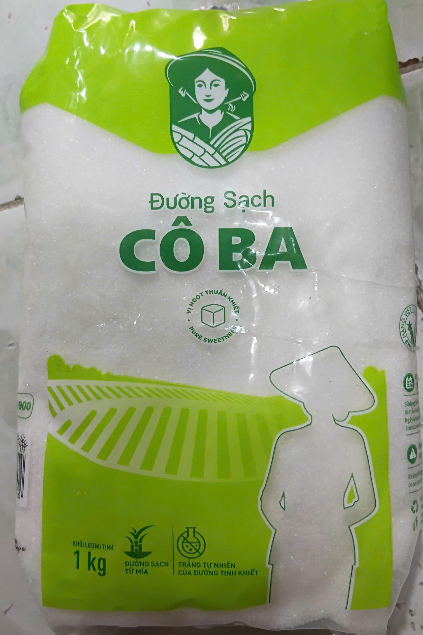 Bien Hoa Pure Đường cô ba vàng Túi Biên Hòa 1kg - Saccharose 99.8%, Không Chất Bảo Quản, Tinh Thể Đồng Đều, Màu Thấp, Độ Tinh Khiết Cao, Chất Lượng Tốt Nhất