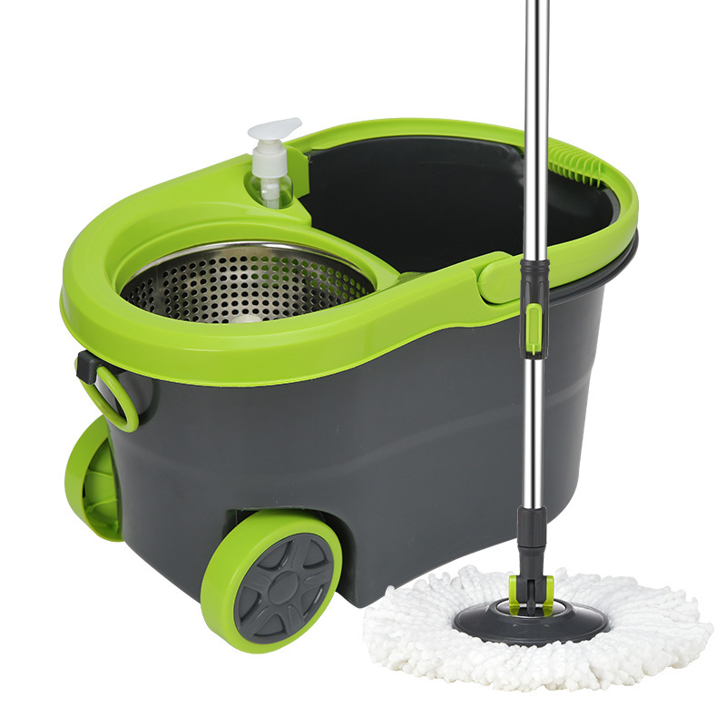 Bộ chổi lau nhà xoay 360 độ có bánh xe, cây lau nhà thông minh tặng kèm bông lau, bộ chổi lau nhà Song Anh cao cấp lồng xoay inox