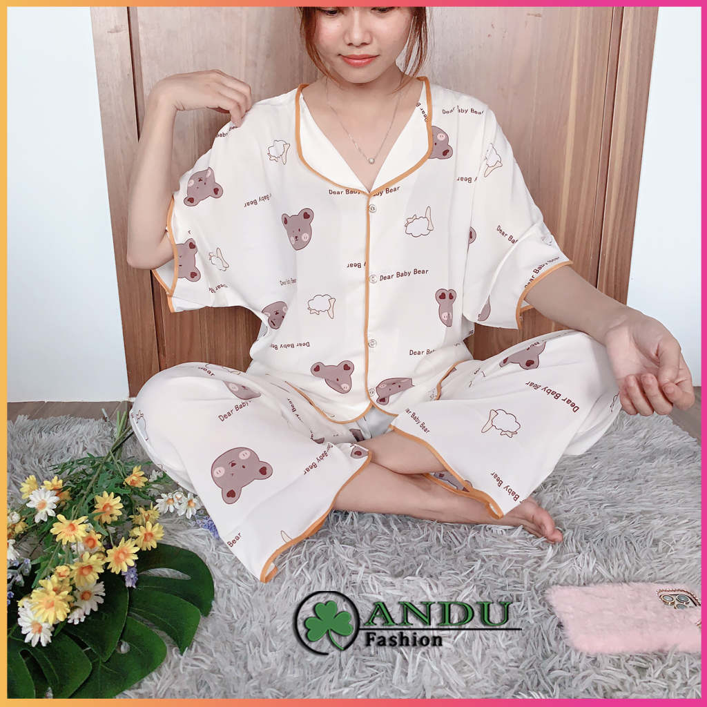 Đồ bộ nữ pijama lụa mango loại 1 tay ngắn quần dài form dơi, set quần áo mặc nhà