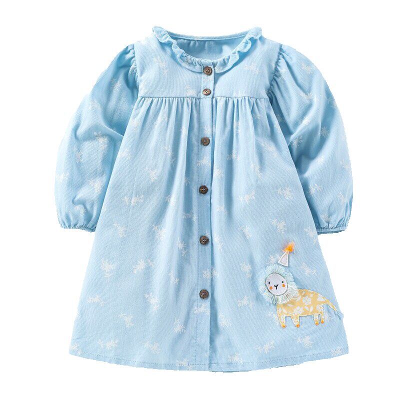 Little Maven 2023 Girls Autumn Long Sleeve Dresses Animal Lion Appliques Children Girls Party Dresses For Kids Corduroy Clothes