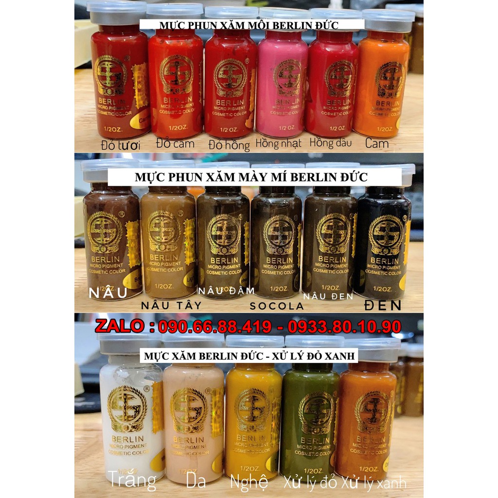 Mực xăm Berlin phun xăm Môi Mày Mí 10ml - Mực xăm Đức siêu bền đẹp lên màu chuẩn