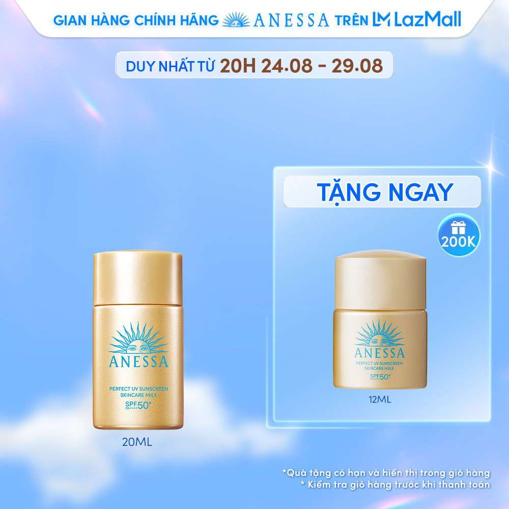 [20h 24.8 - 29.8 | QUÀ 200K] Kem chống nắng dạng sữa dưỡng da bảo vệ hoàn hảo Anessa Perfect UV Skincare Milk SPF 50+ PA++++ 20ml