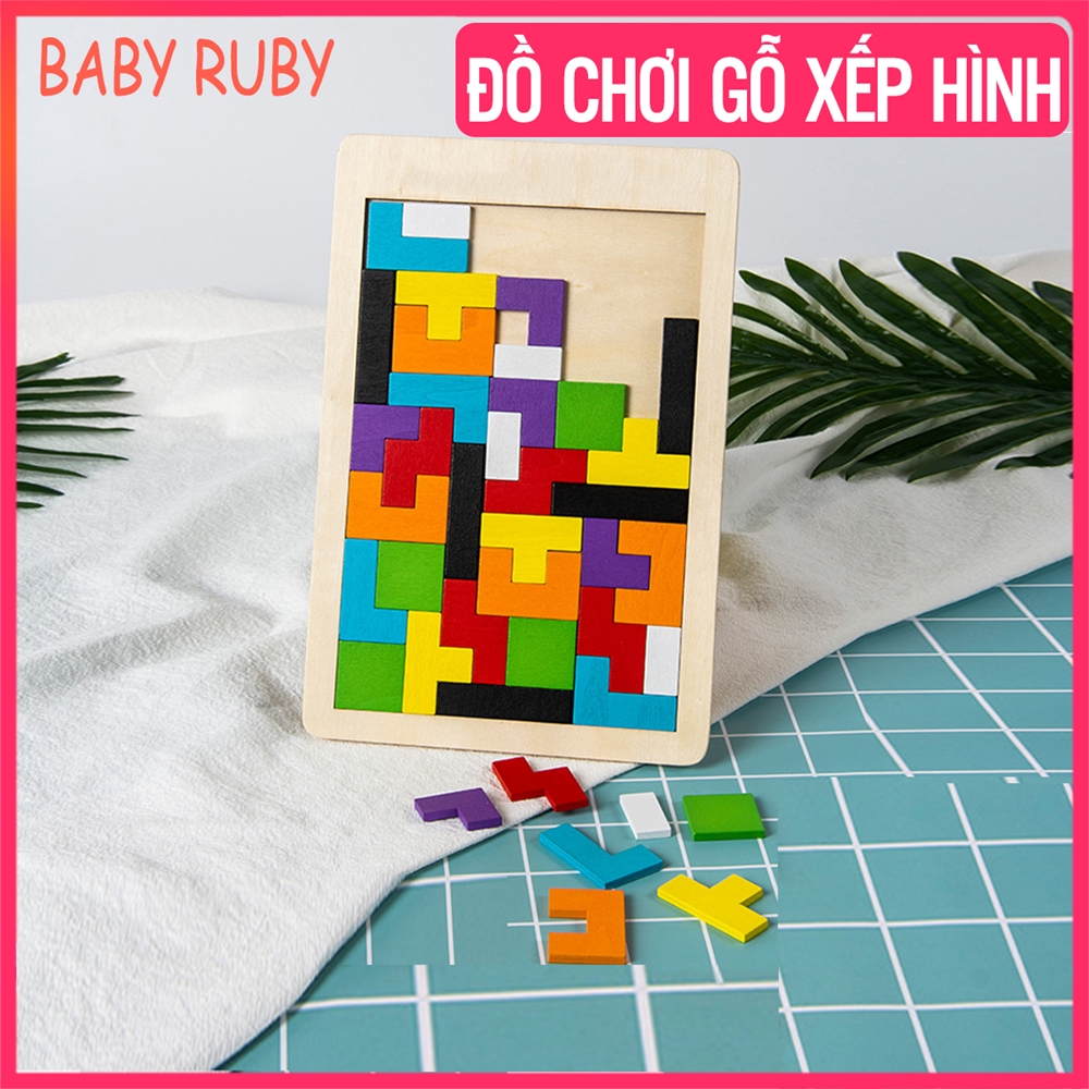 Đồ Chơi Gỗ Xếp Hình - Chất Liệu Gỗ Tự Nhiên, Kích Thước 27x20cm - Đồ chơi gỗ thông minh, đồ chơi ghép hình gỗ, đồ chơi gỗ xếp gạch, đồ chơi ghép hình thông minh, đồ chơi ghép hình cho bé, do choi go xep hinh - Baby Ruby