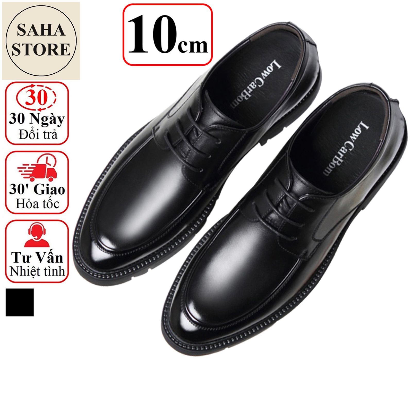 Giày da nam tăng chiều cao 10cm SAHA112 da bò giầy tây đế độn gót size 37 cao cấp da bóng 9cm đám cưới chú rể mặc vest