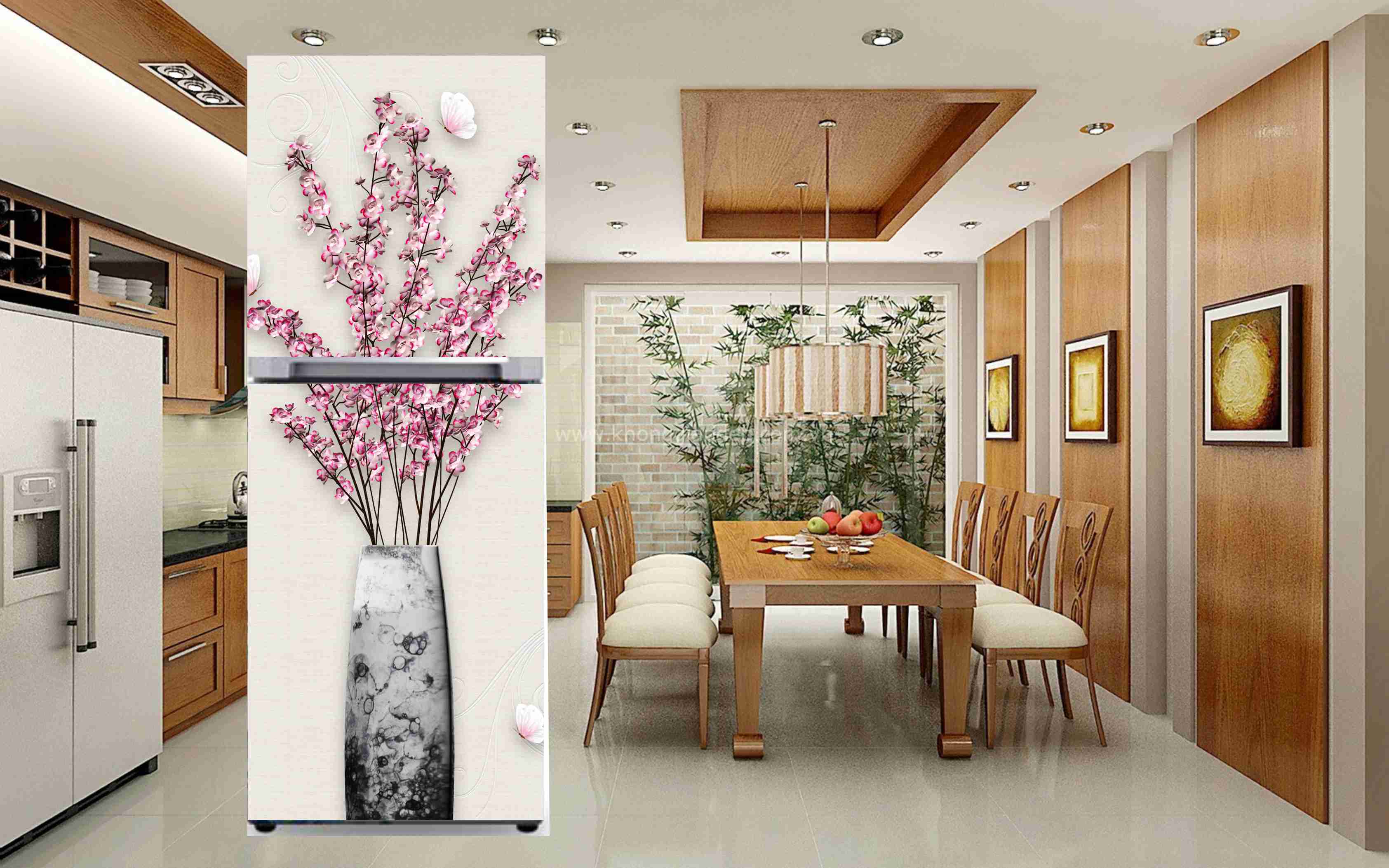 Decal tủ lạnh chống thấm nước  mẫu bình hoa 3D